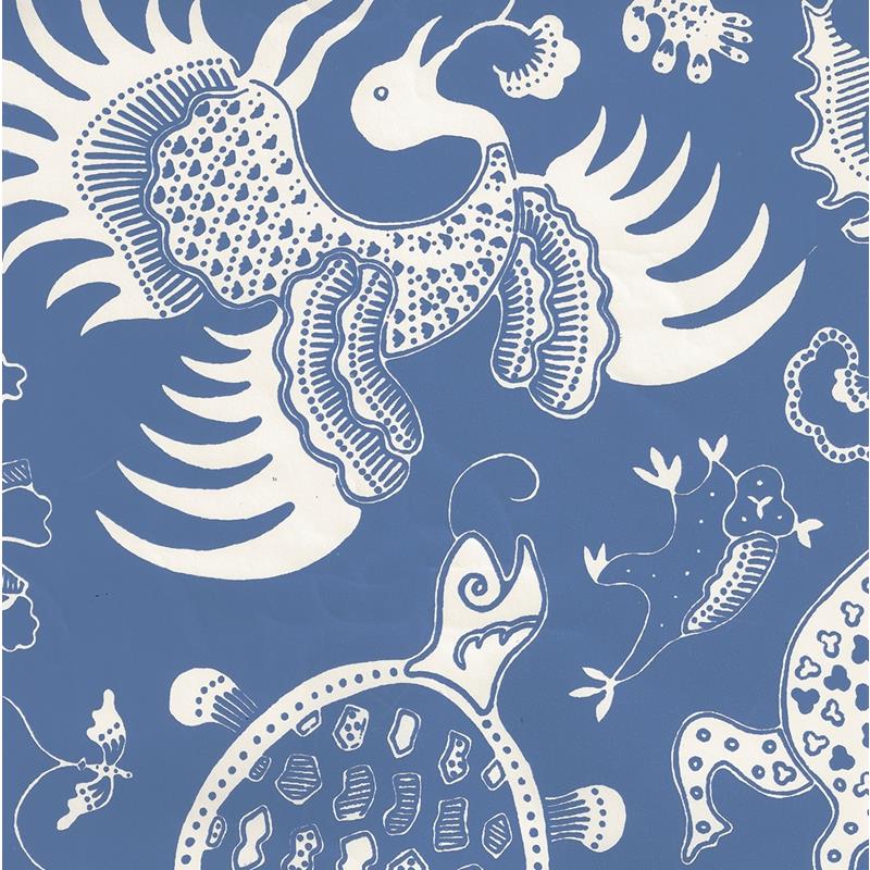Sample 653-210 Indramayu Reverse, French Blue on Off White by Quadrille Wallpaper