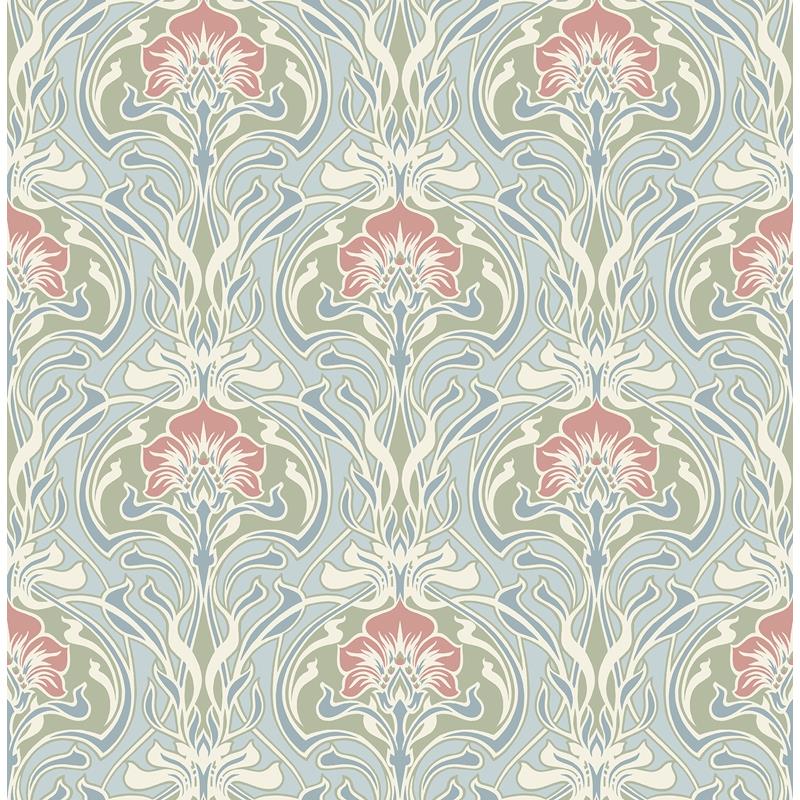 Sample 2970-26152 Revival, Mucha Light Blue Botanical Ogee Wallpaper by A-Street Prints Wallpaper