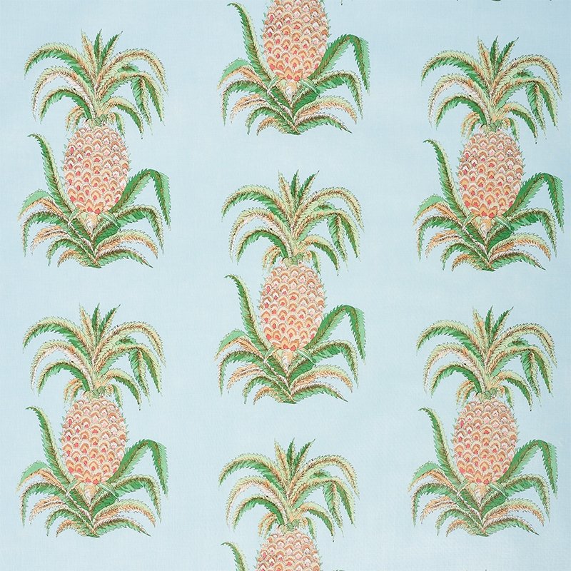 Purchase sample of 178801 Pineapples Chintz, Sky by Schumacher Fabric