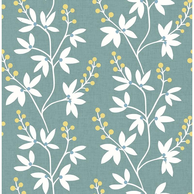 Sample 2901-25440 Perennial,  Linnea Elsa Teal Botanical Trail Wallpaper by A Street Prints