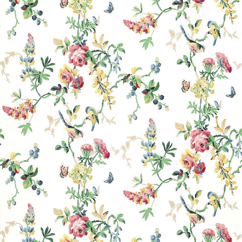 Acquire 5004360 Chickadee Floral Primary Schumacher Wallpaper
