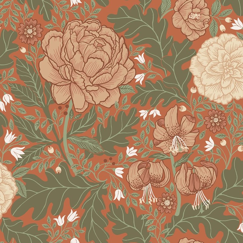 View 2999-14004 Annelie Camille Red Peony & Lily Persimmon A-Street Prints Wallpaper