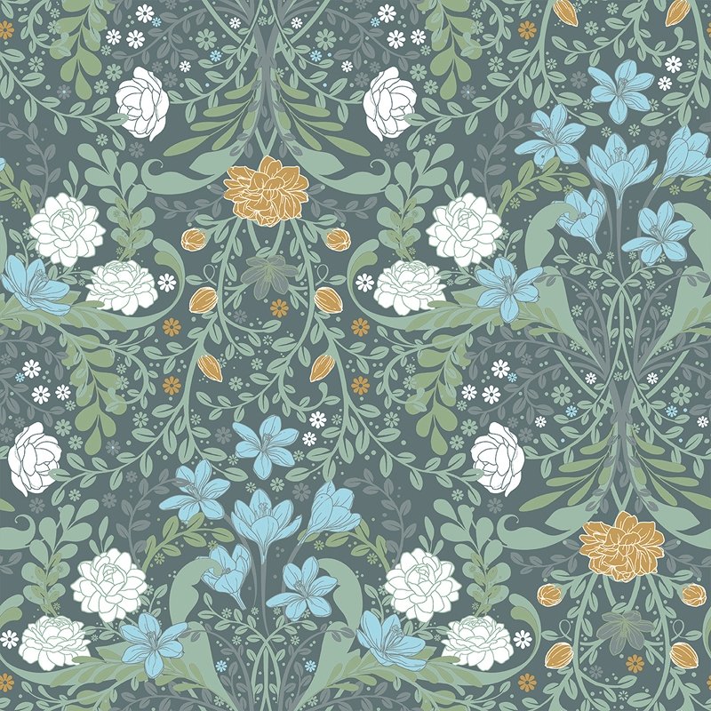 Find 2999-24106 Annelie Froso Turquoise Garden Damask Turquoise A-Street Prints Wallpaper