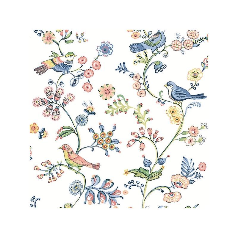 Sample 3122-10801 Flora and Fauna Jinjur Multicolor Bird Trail by Chesapeake Wallpaper