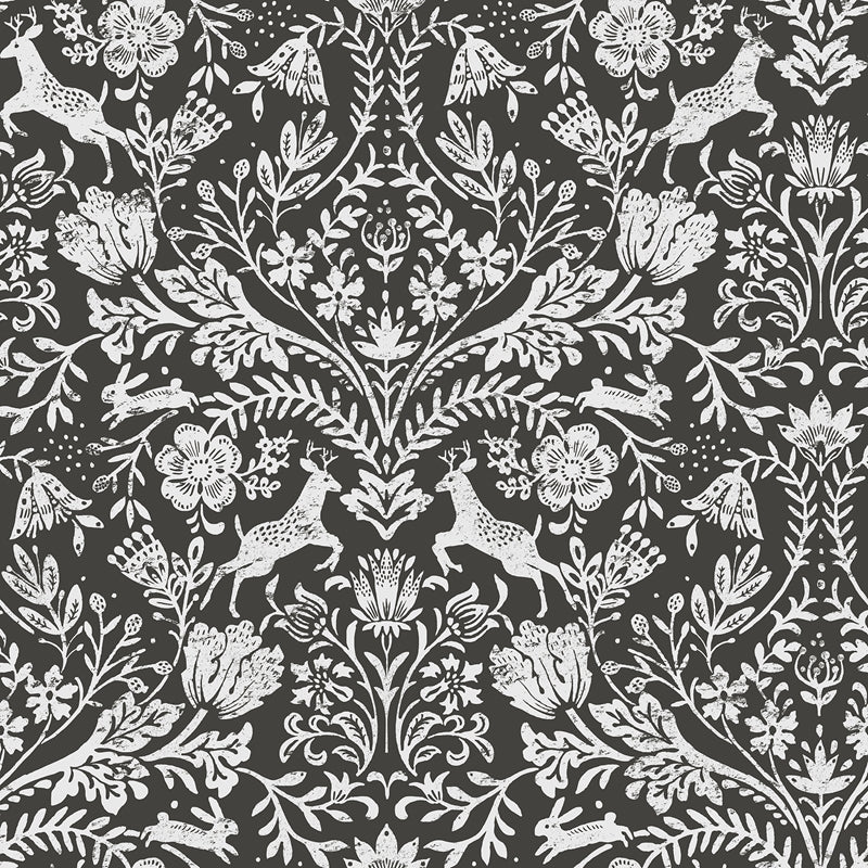Sample 3124-13885 Thoreau, Forest Dance Charcoal Damask Wallpaper by Chesapeake