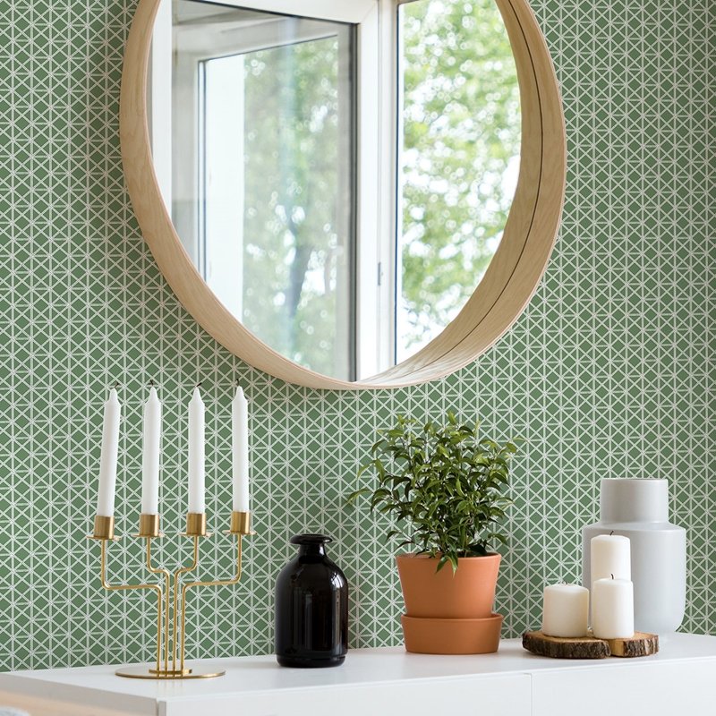 Acquire 2969-26001 Pacifica Lisbeth Green Geometric Lattice Green A-Street Prints Wallpaper