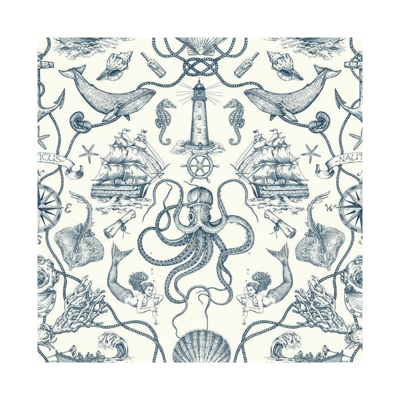 Sample HO3361 Tailored, Deep Sea Toile color Blue Toile by York Wallpaper
