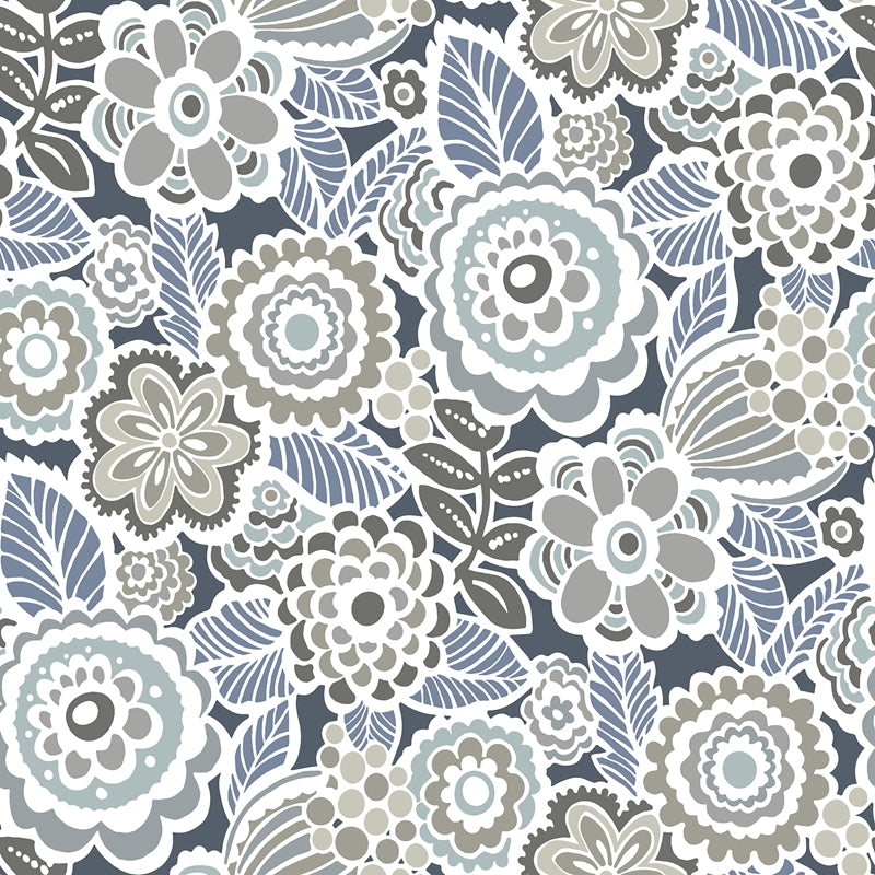 Sample NUS3160 Dream On Navy, Flowers Peel and Stick Wallpaper