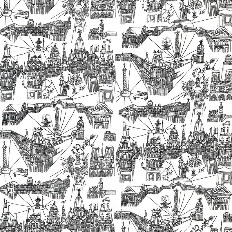 Purchase sample of 2628830 Views Of Paris, Black On White by Schumacher Fabric
