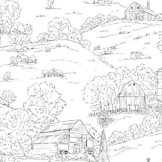 Order FH4031 Simply Farmhouse Pasture Toile Black/White York Wallpaper