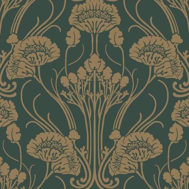 Save CA1566 Deco Nouveau Damask Greens Botanical by Antonina Vella Wallpaper