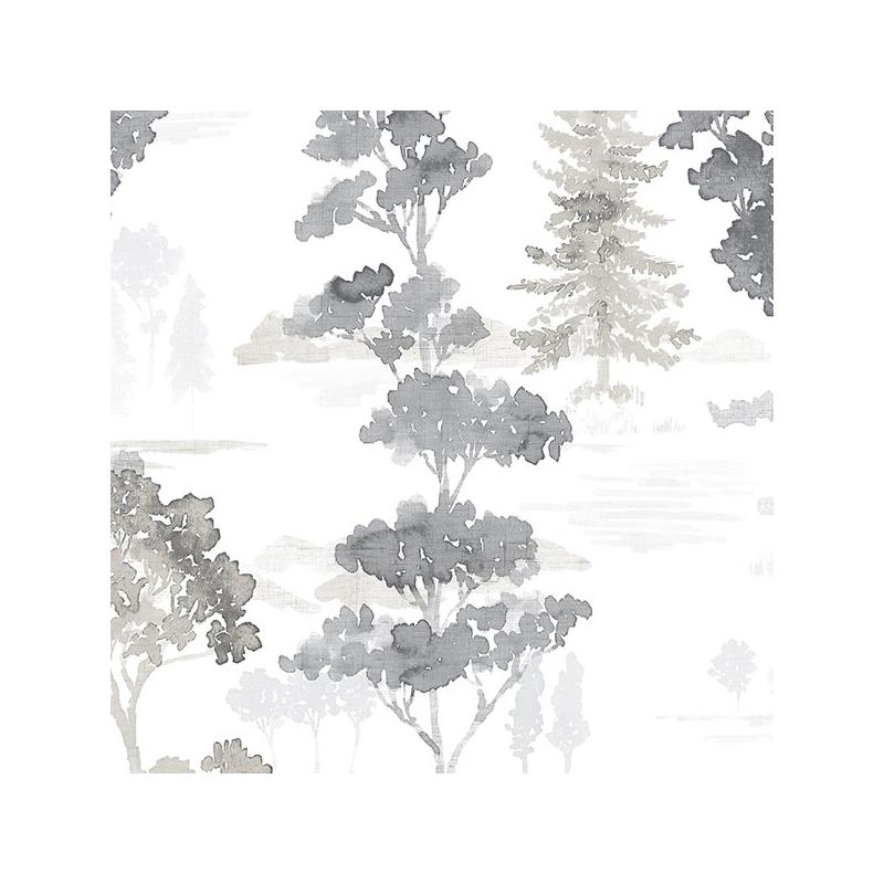 Sample FW36833 Fresh Watercolors, Grey Forest Wallpaper Black, Grey White by Norwall