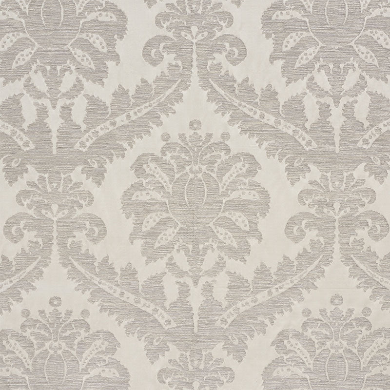 Purchase sample of 75150 Crawford Damask, Platinum by Schumacher Fabric