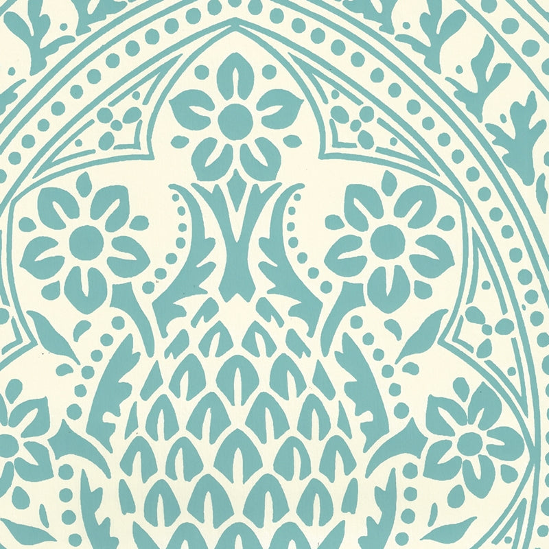 Sample 302133W Pina, Pina Dark Turquoise On Off White by Quadrille Wallpaper