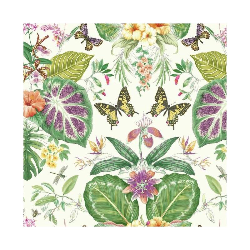 Sample ON1600 Outdoors In, Tropical Butterflies color Orange Botanical by York Wallpaper