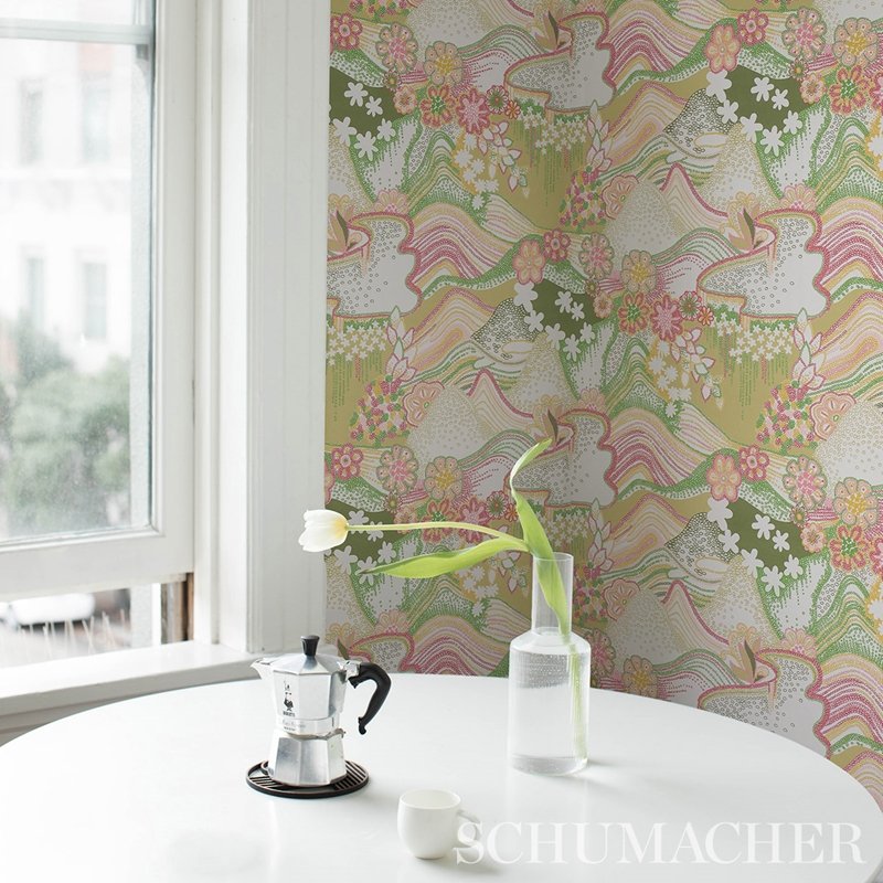 Search 5013551 Daisy Chain Green And Pink Schumacher Wallcovering Wallpaper