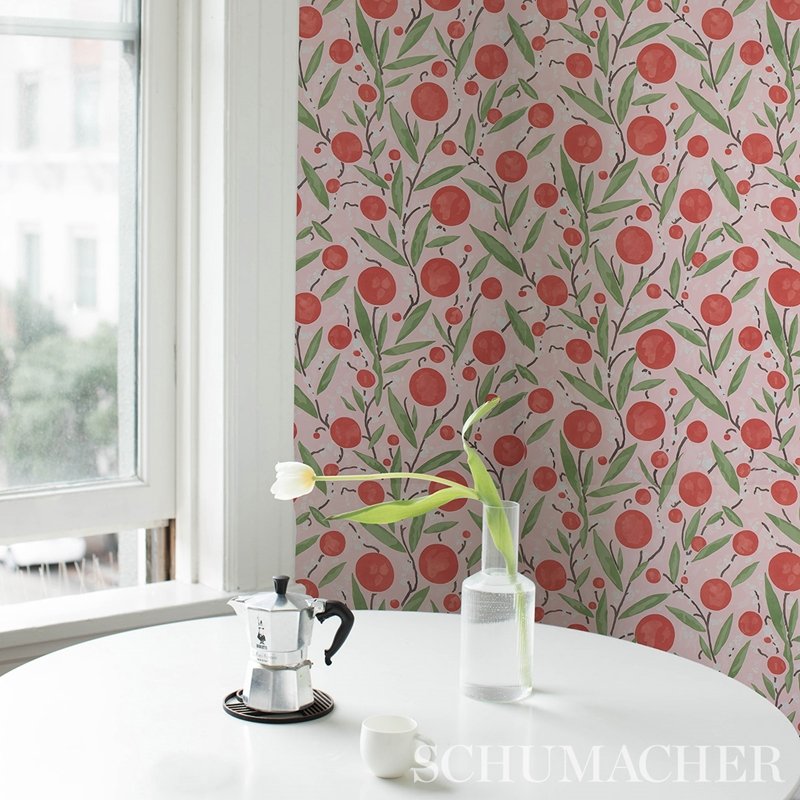 Acquire 5013201 Mirabelle Cherry and Blush Schumacher Wallcovering Wallpaper