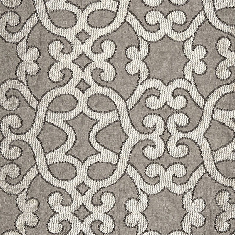 Purchase sample of 65180 Amboise Linen Embroidery, Zinc by Schumacher Fabric