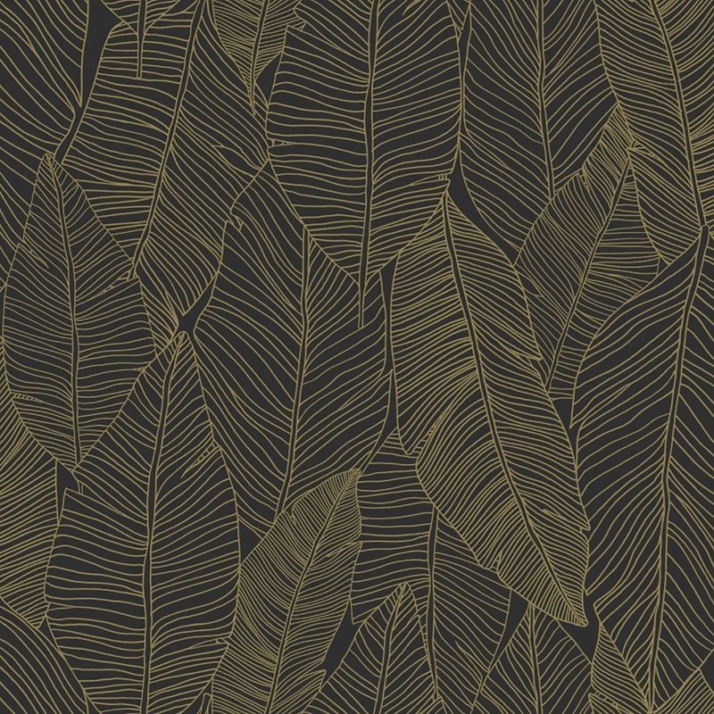 Shop DD139126 Design Department Canales Black Gold Inked Leaves Wallpaper Black Brewster