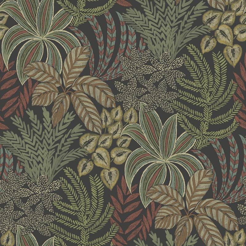 Sample 2970-13902 Revival, Sumner Black Woodland Botanical Wallpaper by A-Street Prints Wallpaper