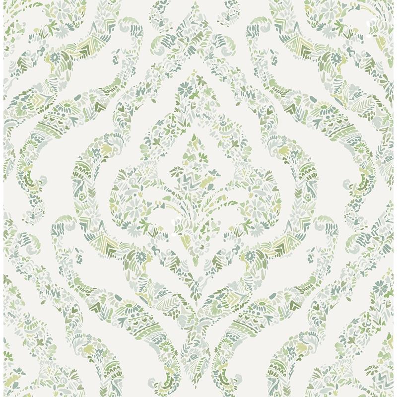 Sample 2901-25404 Perennial,  Featherton Light Green Floral Damask Wallpaper by A Street Prints