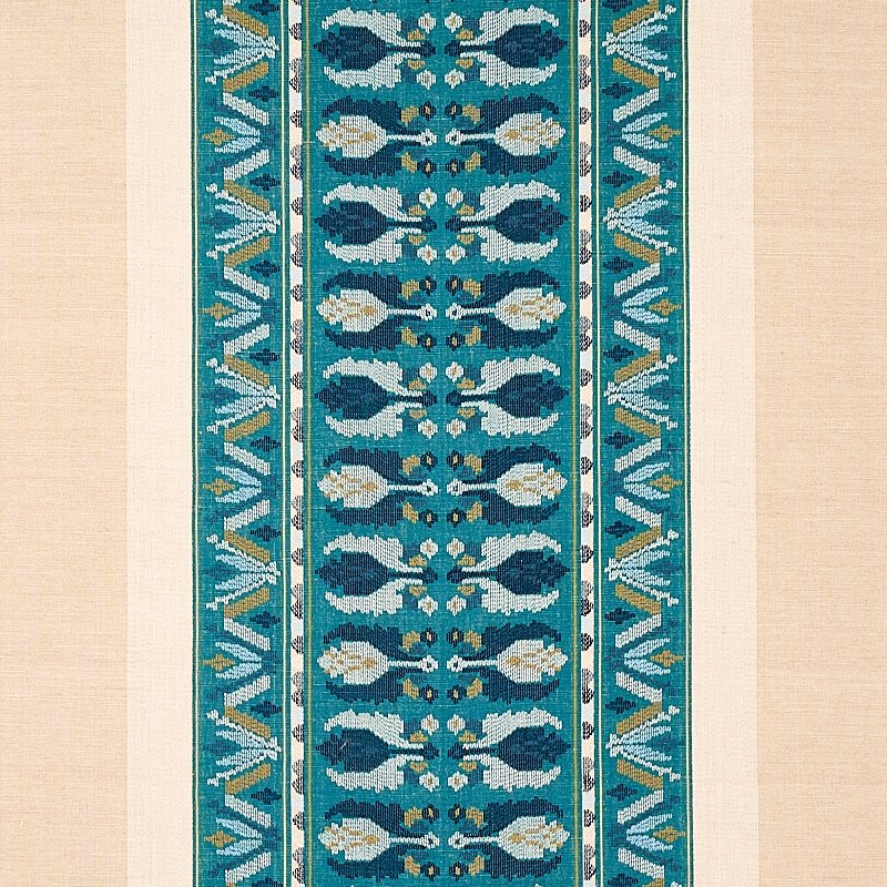 Purchase sample of 79832 Sandor Stripe Embroidery, Peacock by Schumacher Fabric