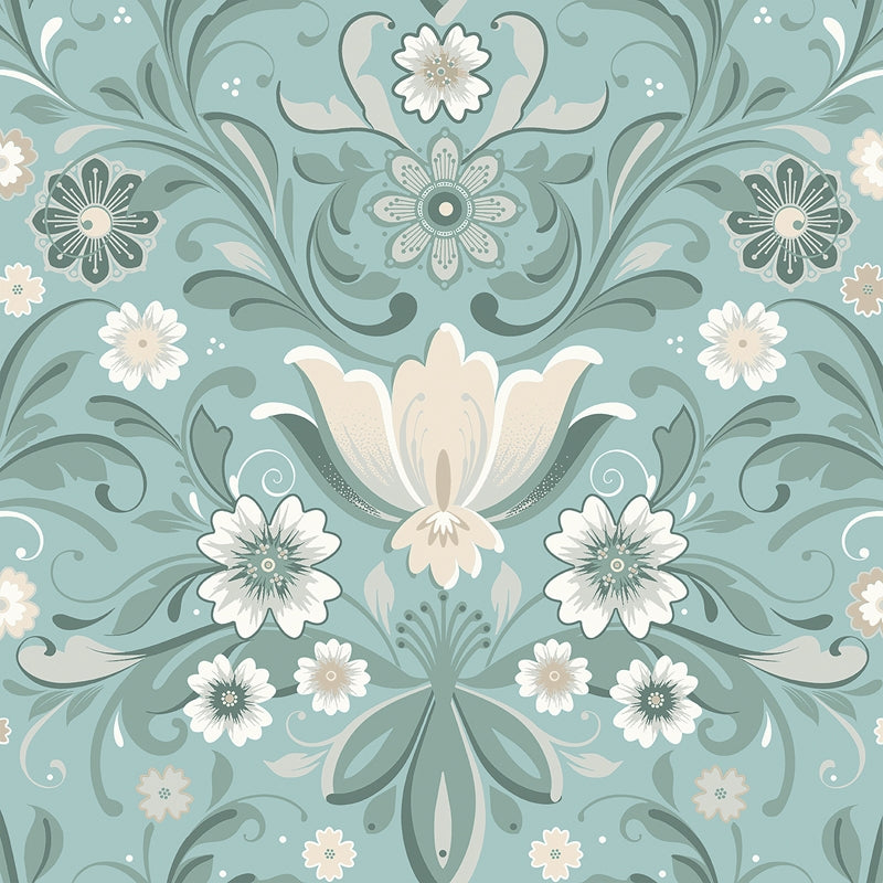 Sample 2999-24111 Annelie, Ostanskar Turquoise Retro Floral by A-Street Prints Wallpaper