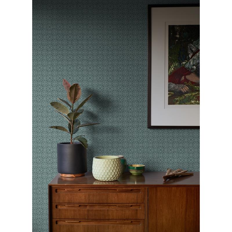 View 2970-26133 Revival Larsson Teal Ogee Wallpaper Teal A-Street Prints Wallpaper