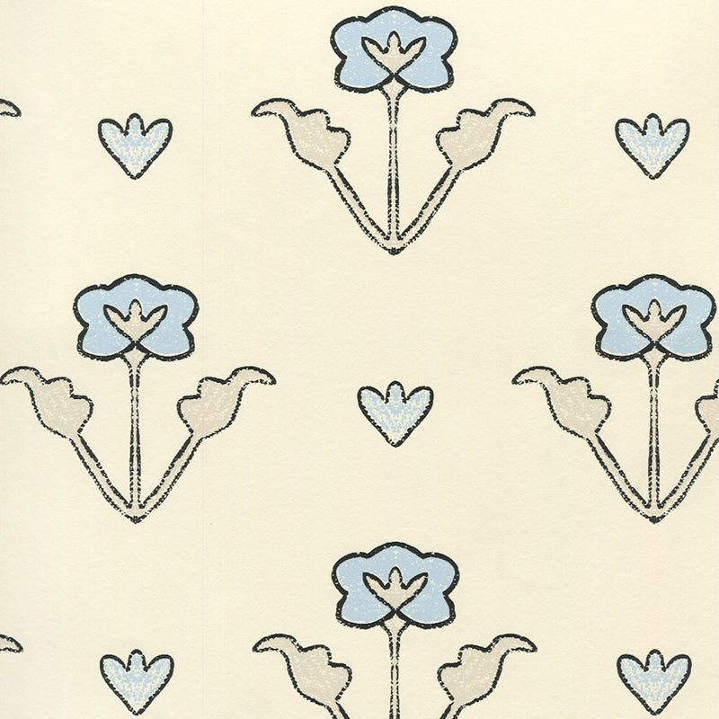 Sample HC1995W-07OWP Clementine All Over, Charcoal Gray Blue On Off White by Quadrille Wallpaper