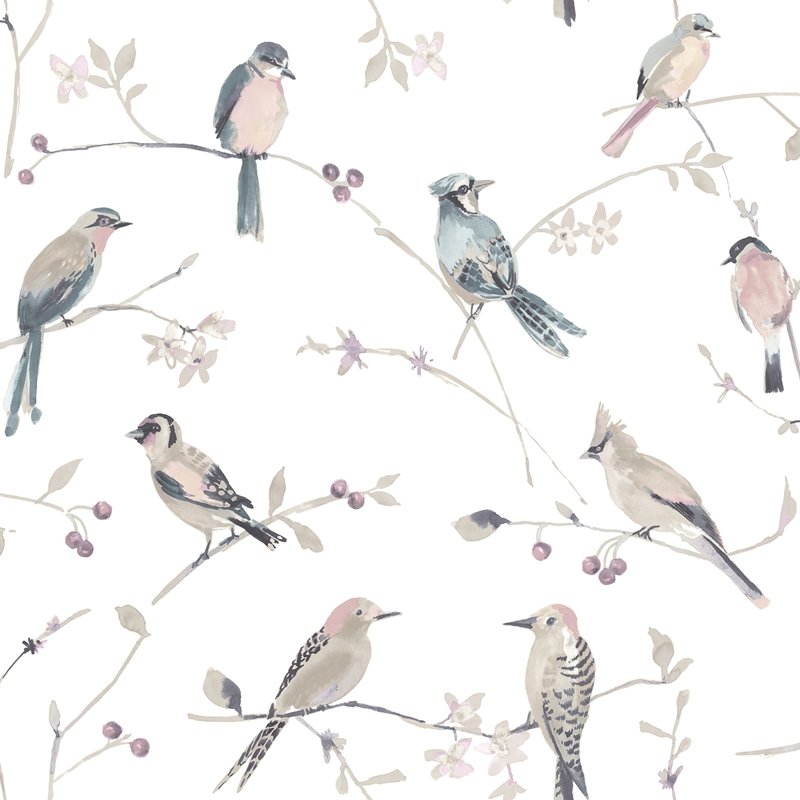 Buy 3124-13854 Thoreau Birdsong Mauve Trail Wallpaper Mauve by Chesapeake Wallpaper