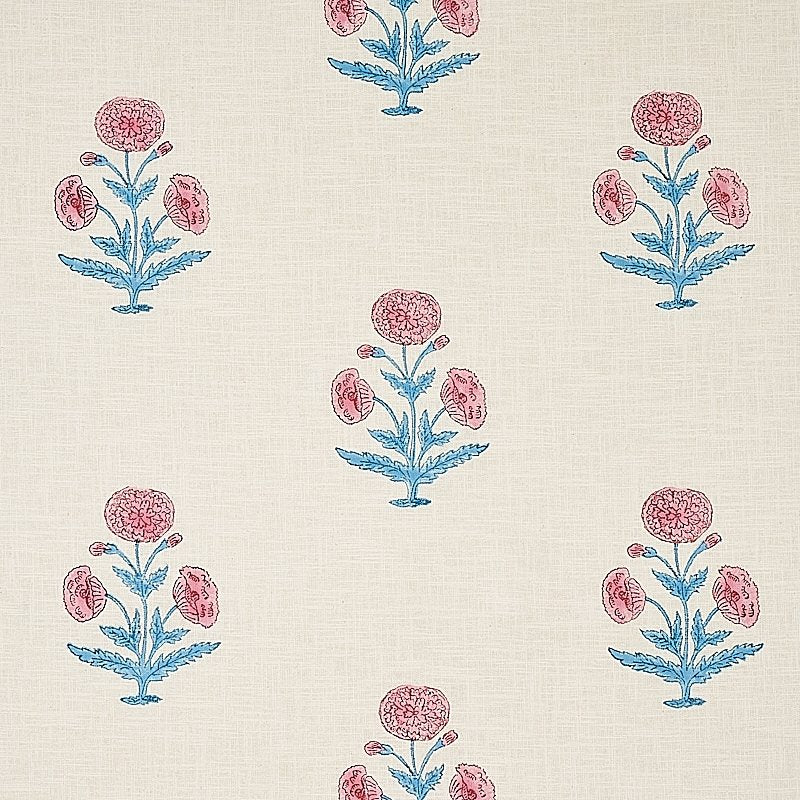 Purchase sample of 179840 Poppy Hand Block Print, Rose and Sky by Schumacher Fabric