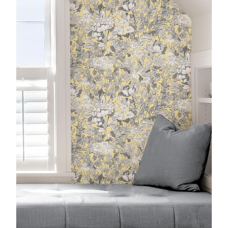 VBS4028 Vera Bradley Yellow Toile Foliage Peel &amp; Stick Wallpaper by NuWallpaper5