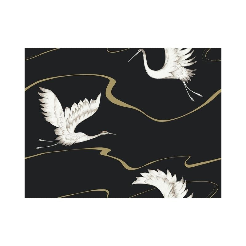 Sample BW3871 Soaring Cranes, Black and White Resource Library by York Wallpaper