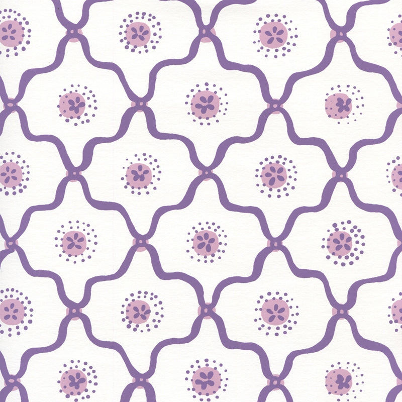 Looking 306320W-05WWP Longfellow Purple Lilac On White by Quadrille Wallpaper