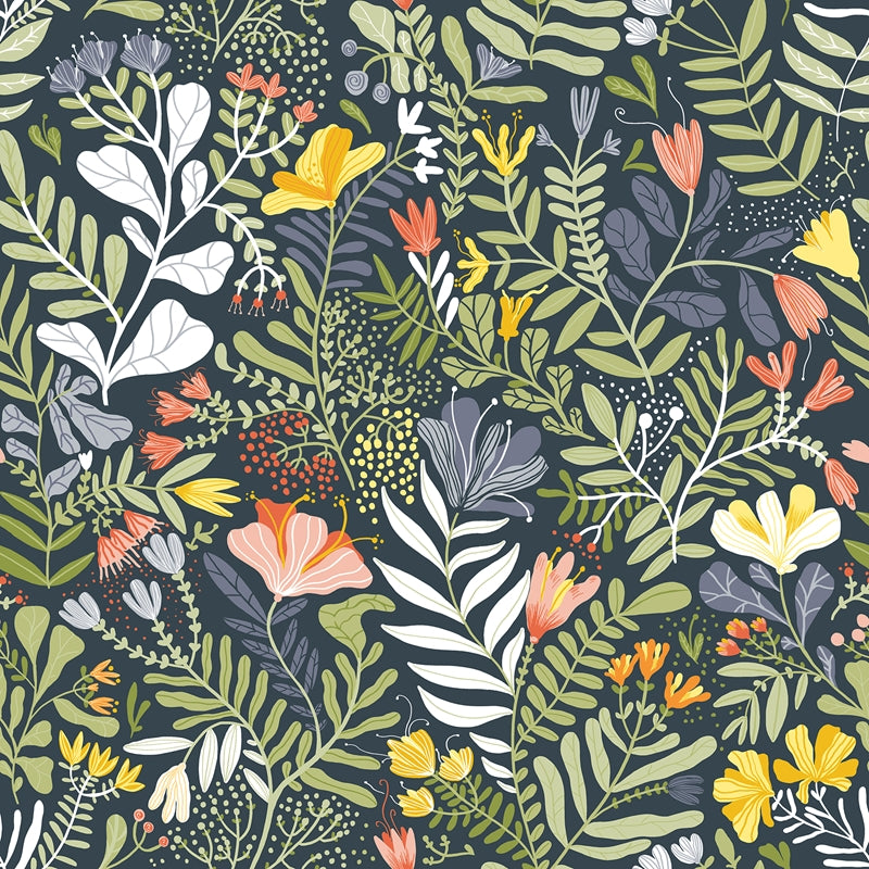 Sample 2999-55010 Annelie, Brittsommar Navy Woodland Floral by A-Street Prints Wallpaper