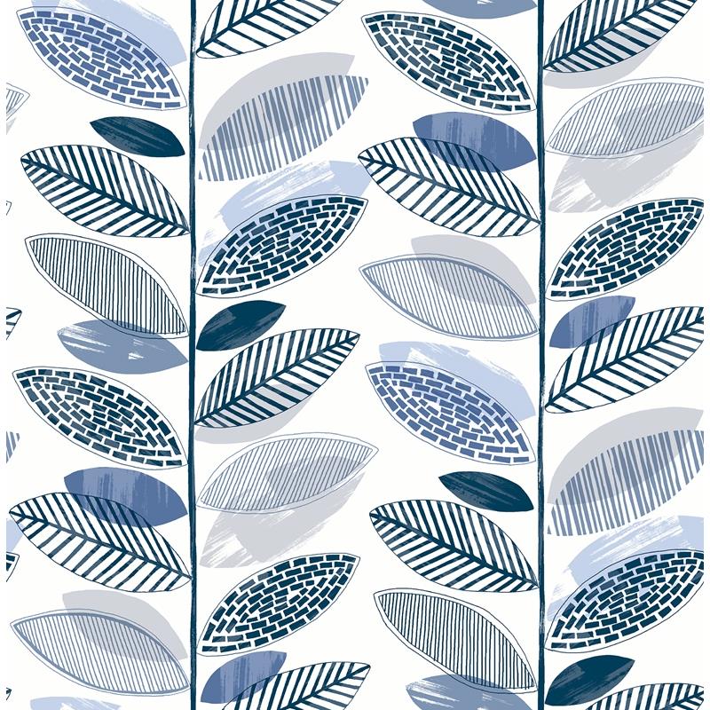 Sample 2904-25682 Fresh Start Kitchen and Bath, Nyssa Blue Leaves Wallpaper by Brewster