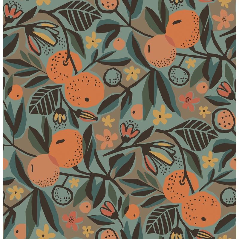 PLS4201 Pip &amp; Lo Teal Clementine Garden Peel &amp; Stick Wallpaper by NuWallpaper