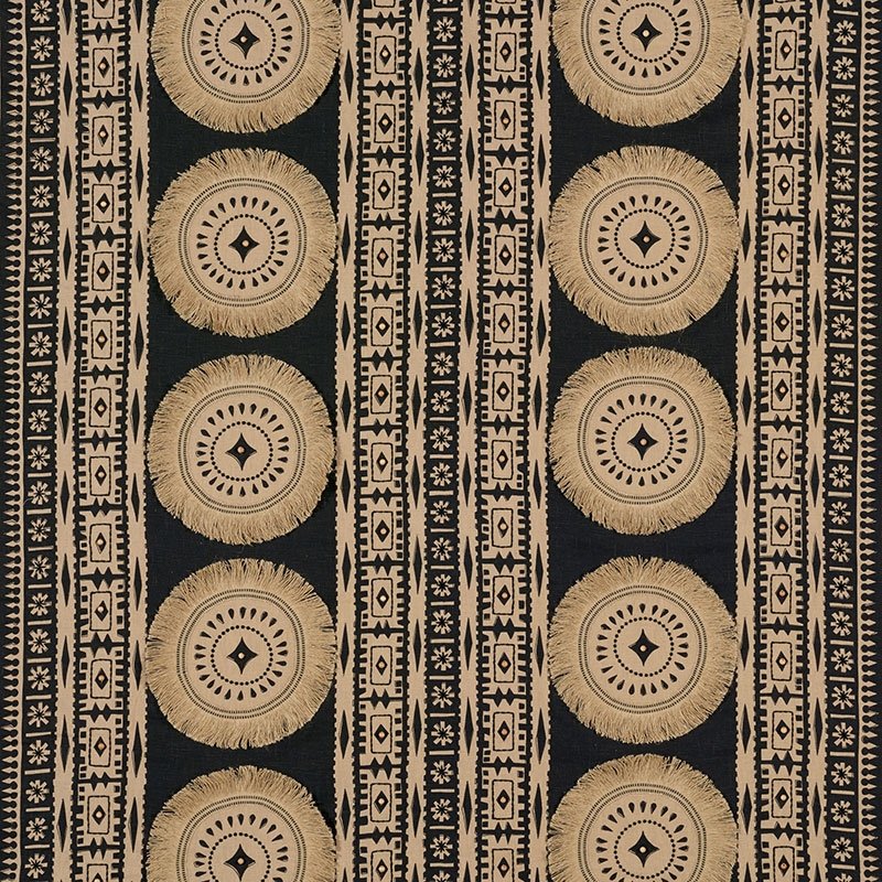 Purchase sample of 176000 Bora Bora Print Embellished, Lava Black by Schumacher Fabric