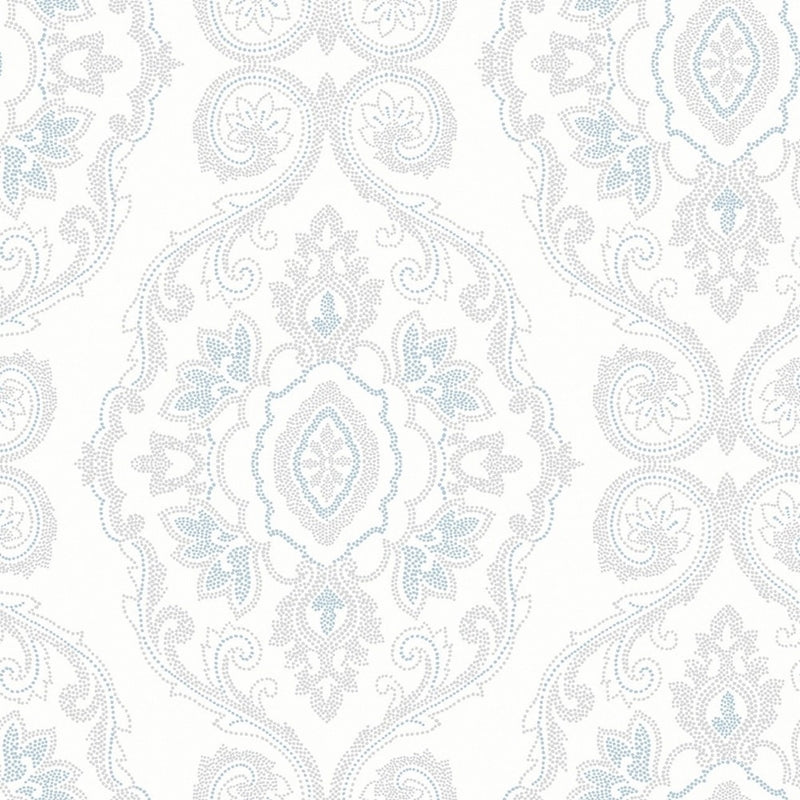 Sample MB30302 Beach House Nautical Damask, Blue Oasis Damask by Seabrook Wallpaper
