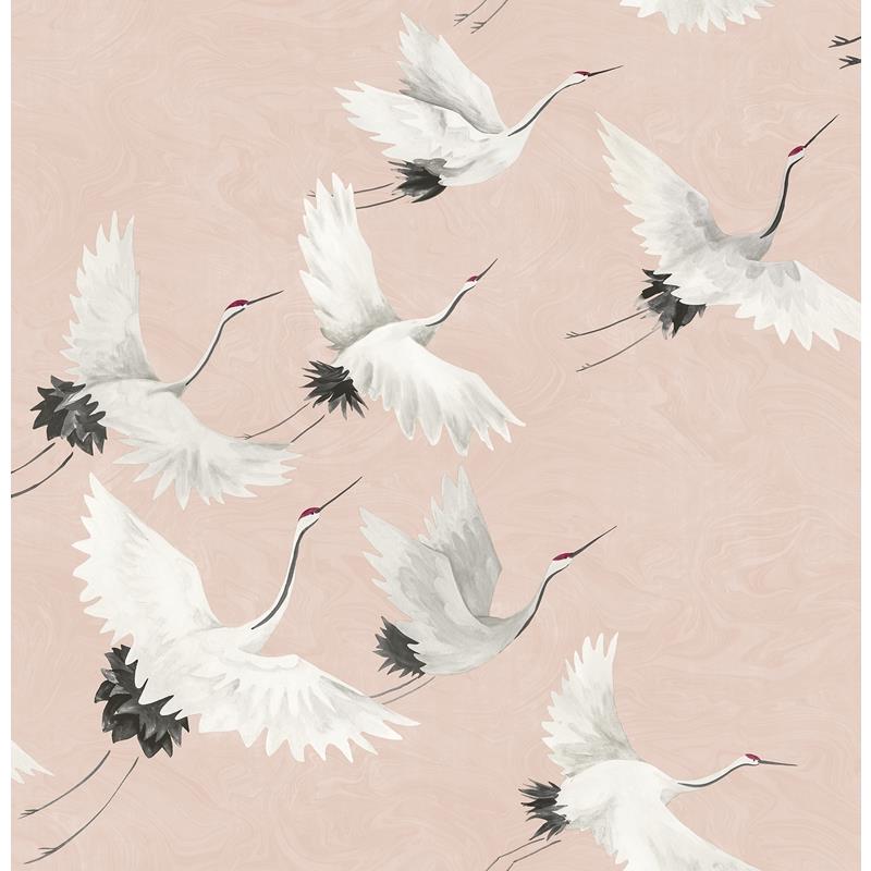 Sample 2904-24305 Fresh Start Kitchen and Bath, Windsong Pink Bird Wallpaper by Brewster