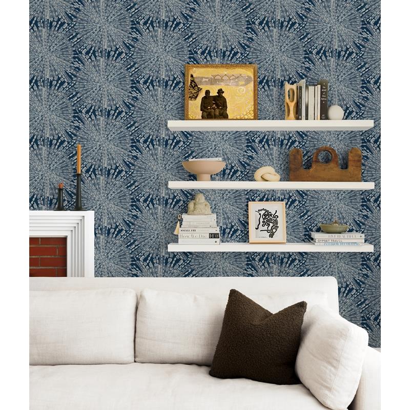 LLS4116 Lisa Love Navy Sunburst Peel &amp; Stick Wallpaper by NuWallpaper2