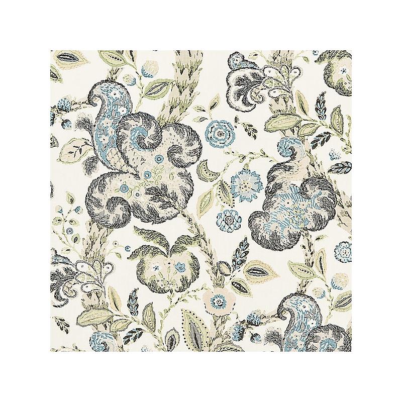 Sample 16603-002 Cumbria Hand Block Print, Smoke On Ivory - Scalamandre Fabric (SC 000216603)