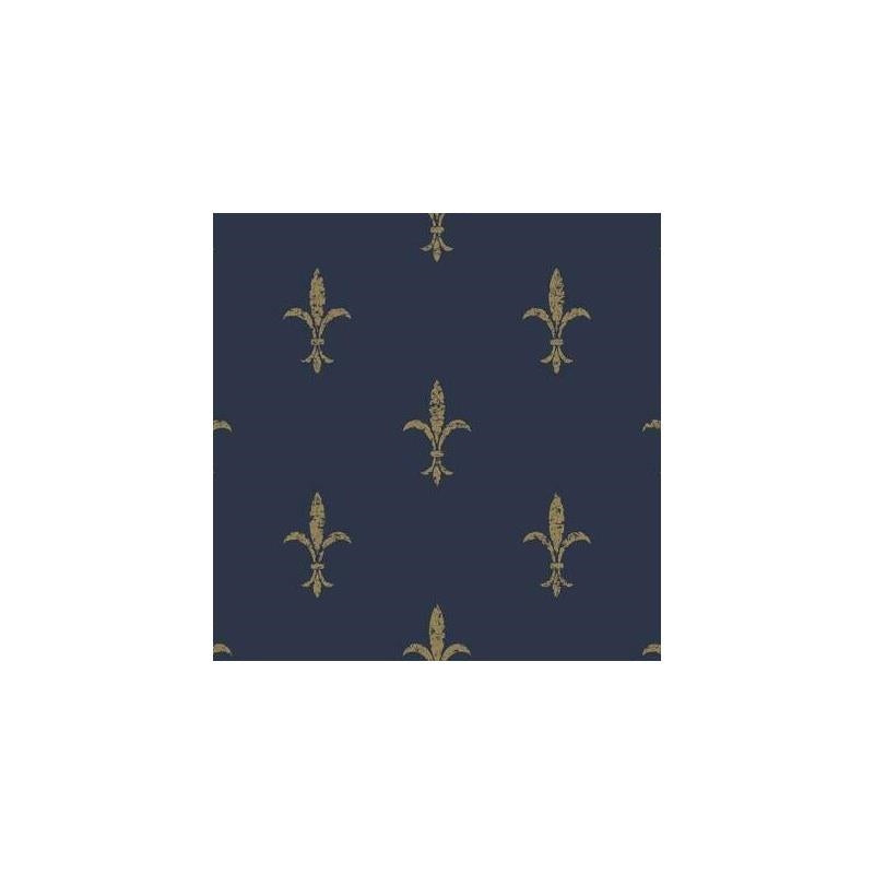 Sample - KT2191 Ronald Redding 24 Karat, Fleur De Lis Wallpaper Navy/Gold by Ronald Redding