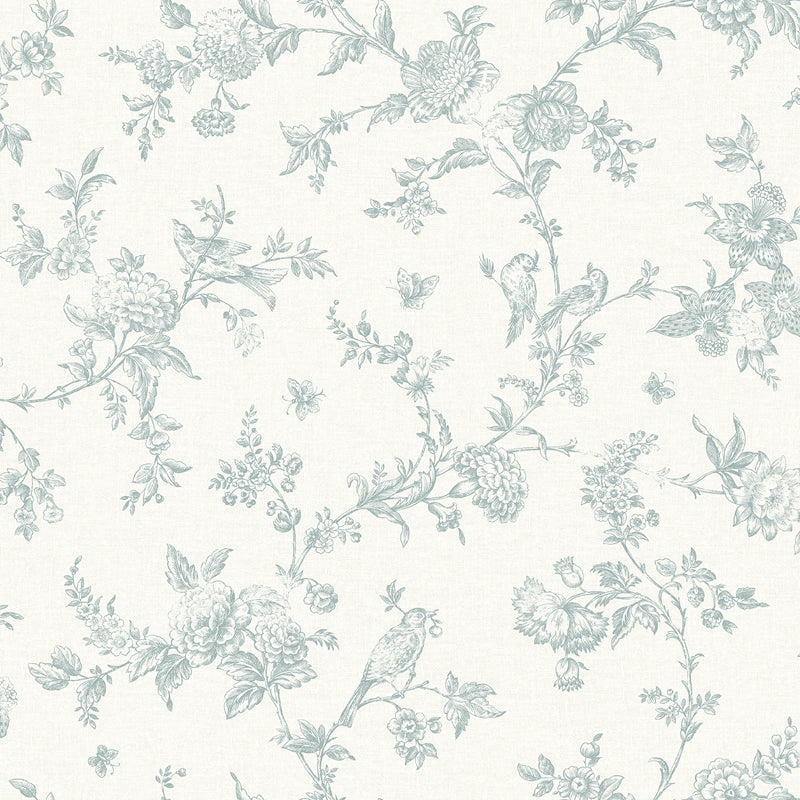 Sample 4072-70062 Delphine, Nightingale Seafoam Floral Trail Wallpaper by Chesapeake