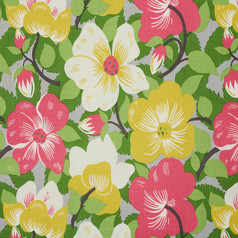 Buy 177561 Magnolias Poppy & Yellow by Schumacher Fabric