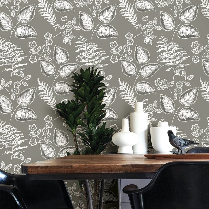 Acquire Nus3143 Grey Foliage Botanical Peel And Stick Wallpaper