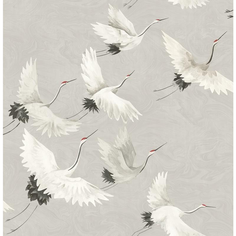 Sample 2904-24304 Fresh Start Kitchen and Bath, Windsong Grey Bird Wallpaper by Brewster