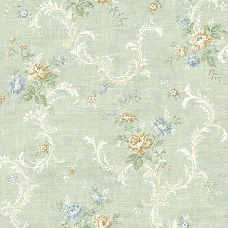 Sample MV80102 Vintage Home 2 Tossed Floral Scroll Wallquest