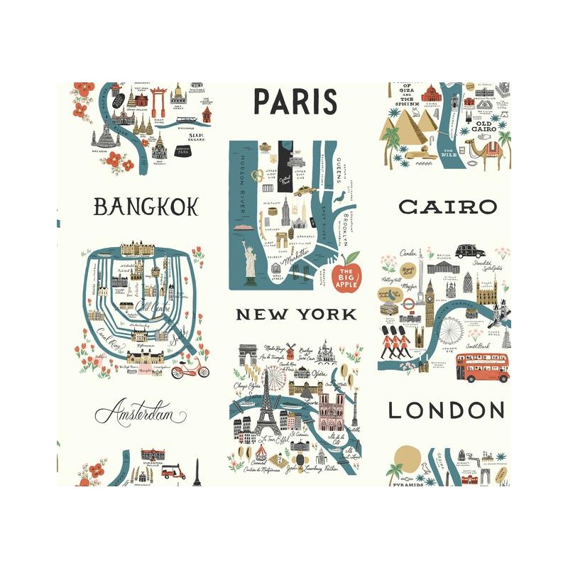 Sample RI5162 Rifle Paper Co. City Maps Blue York Wallpaper