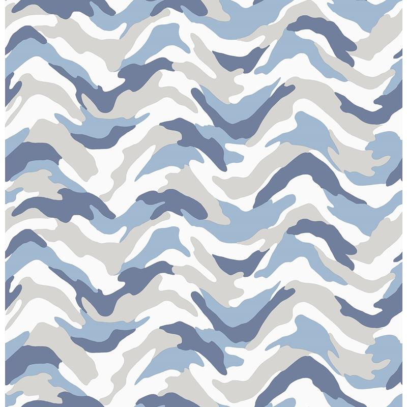 Sample HN002612 Brewster Kids, Stealth Blue Camo Wave Wallpaper by Brewster